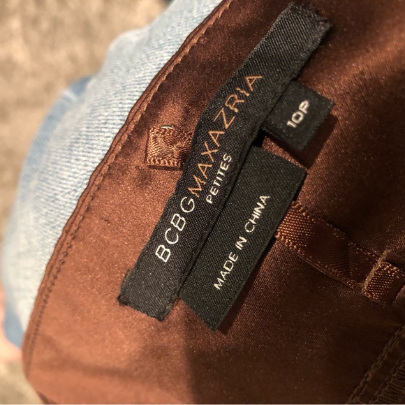 BCBGMAXAZRIA Brown 100% Silk High Low hem Halter Dress Size: 10 petite - Picture 5 of 9